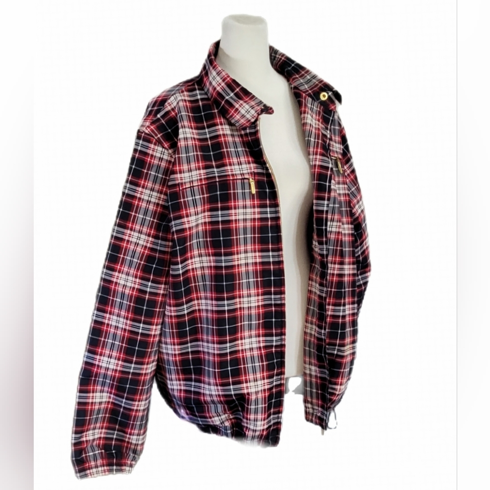 Catalina relaxed fit, medium weight plaid jacket with gold accents Sz Lg